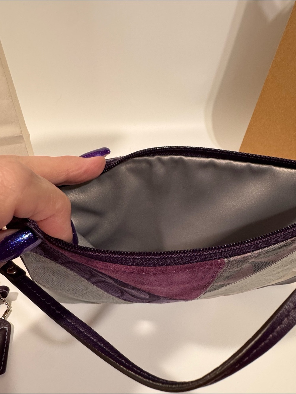 Coach Purple Suede & Metallic Patchwork Wristlet Duo - Picture 10 of 16